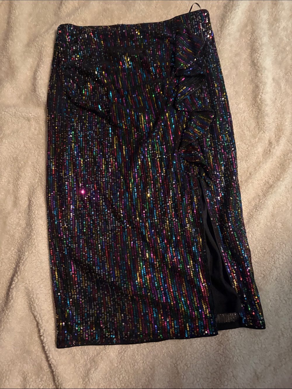 Multicolor Sequin Pencil Skirt with Side Ruching - Picture 3 of 5